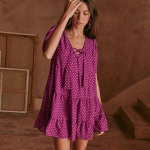 Sezane Manoa Dress in Pois Crème Fond Prune - Size 44